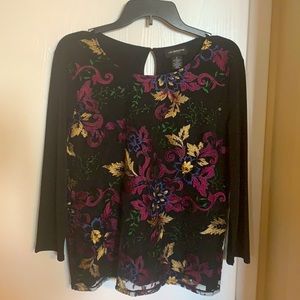 Liz Claiborne Black Top withColorful Embroidery